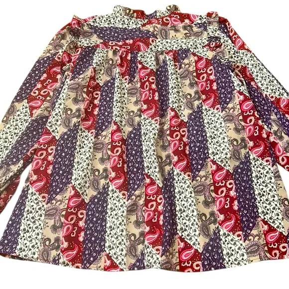 Umgee Mixed Print Ruffle Blouse Top in Mixed Wine Women’s Size Large - Picture 2 of 11